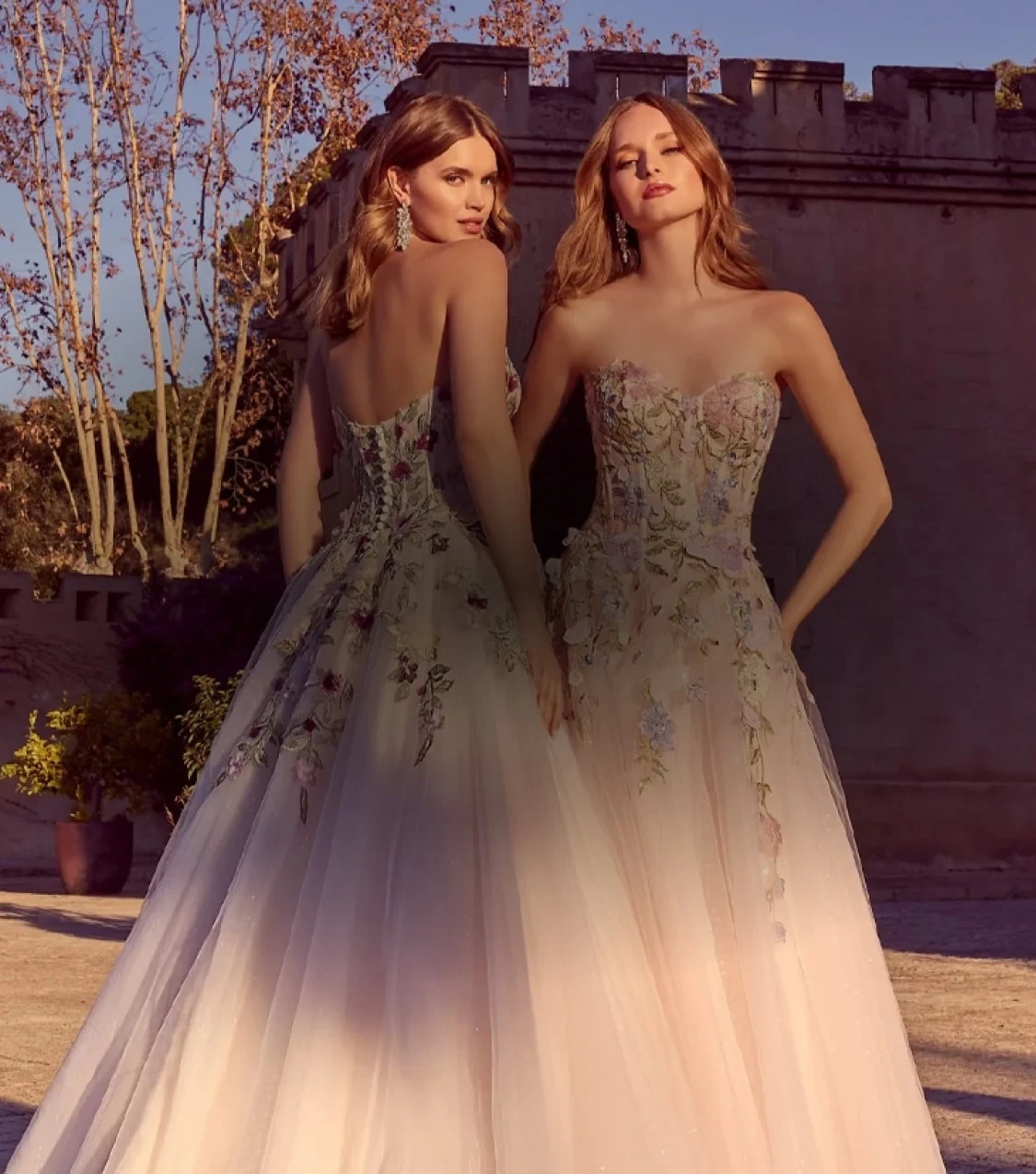 Models wearing Ronald Joyce gowns, mobile banner